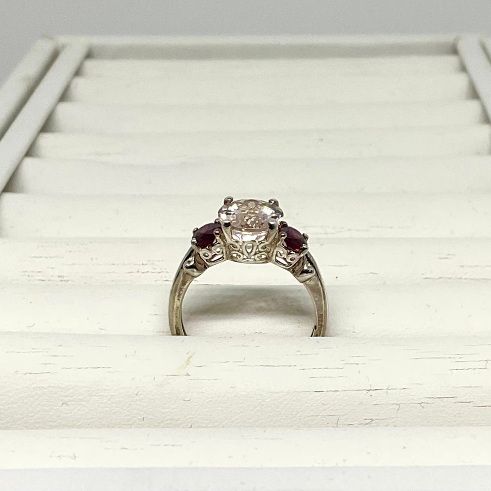 Sterling Silver-Multi-Gemstone Garnets & Pink Ring-Size 7 - Picture 4 of 7